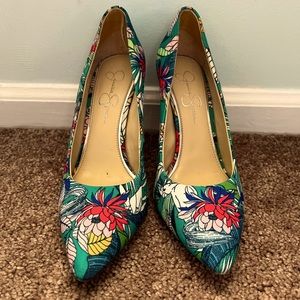 Jessica Simpson Floral green heels size 7.5.